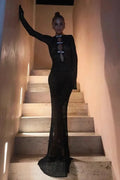 Glorol - Elegant Hollow Out Backless Knit Maxi Dress