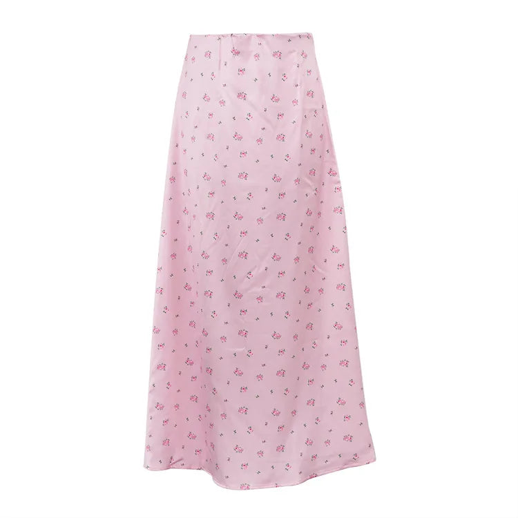 Glorol - High Waist Flower Printed Skirt