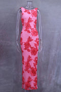 Elegant Floral Print Embroidered Maxi Dress