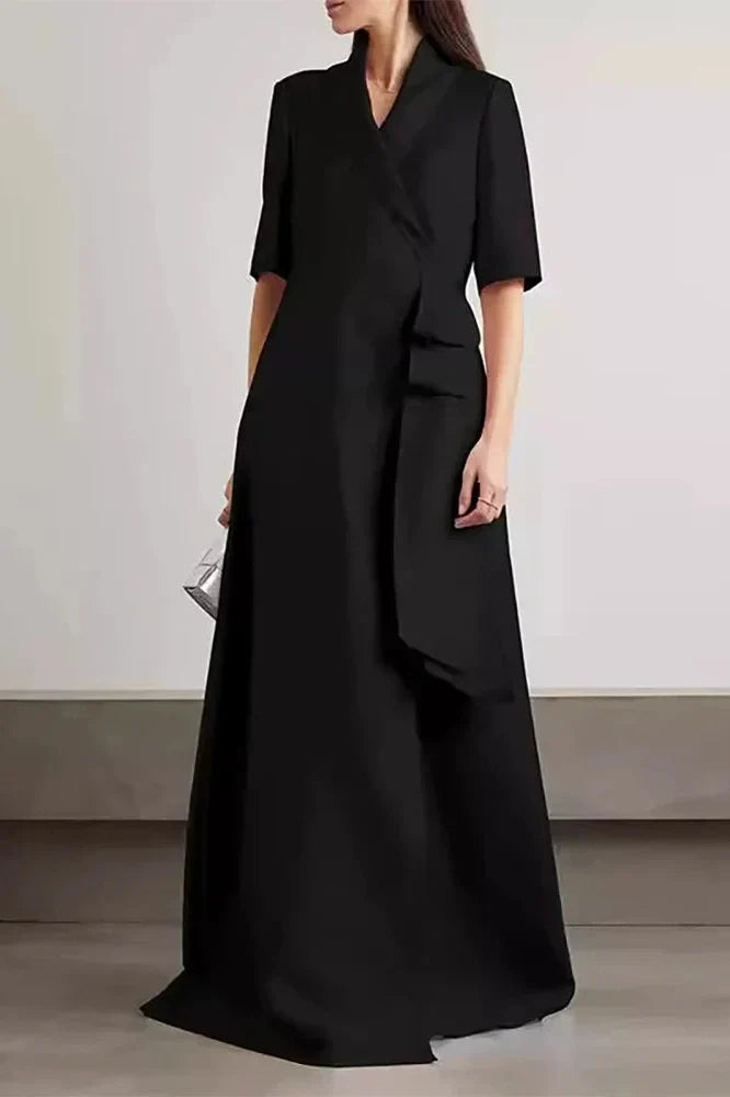 V-Neck High Waist A-Line Half Sleeve Maxi Dress