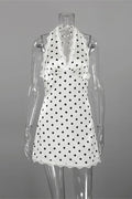 Glorol - Lace-Up V-Neck Sleeveless Slim Backless Mini Dress