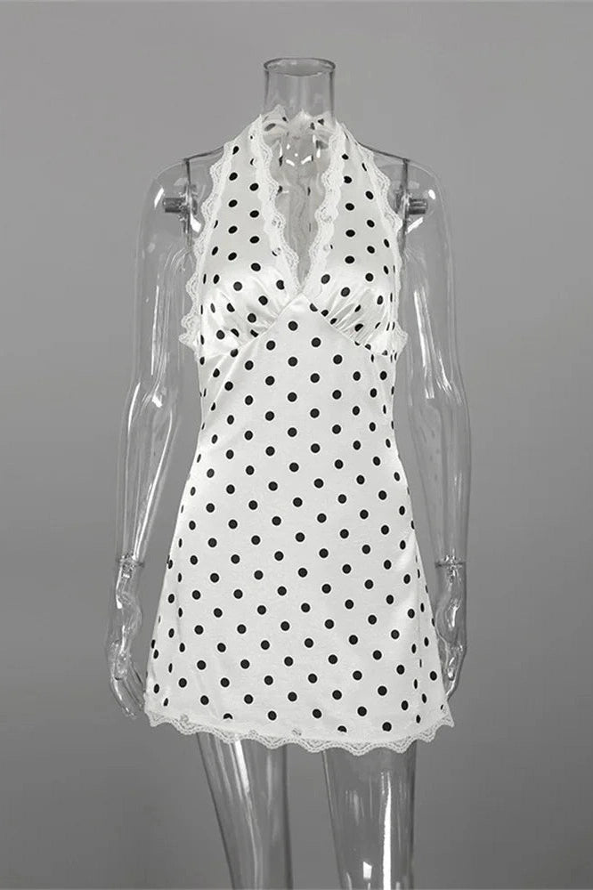 Glorol - Lace-Up V-Neck Sleeveless Slim Backless Mini Dress