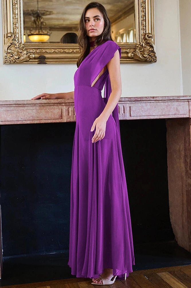 Glorol - Deep V Neck Sleeveless Backless High Split Maxi Dress