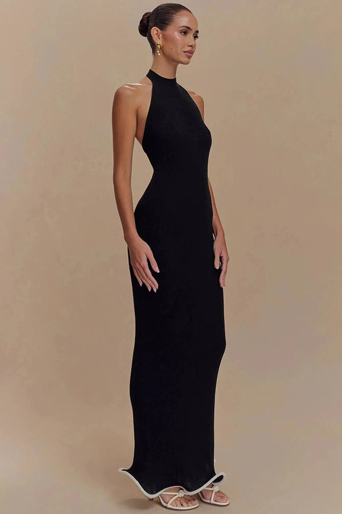 Glorol - Backless Patchwork Off-Shoulder Sleeveless Bodycon Maxi Dress