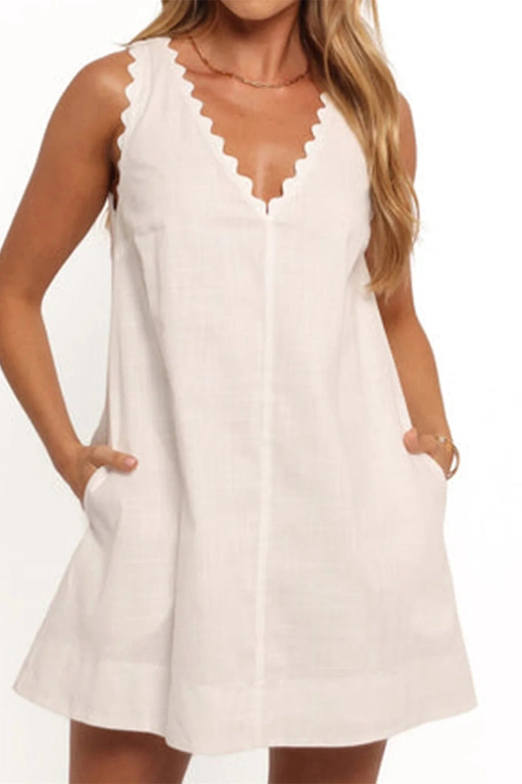 Glorol - V Neck Sleeveless A-Line Mini Dress