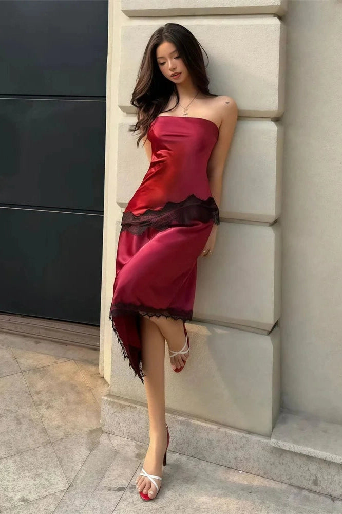 Glorol - Lace Patchwork Slim High Waist Backless Midi Dress