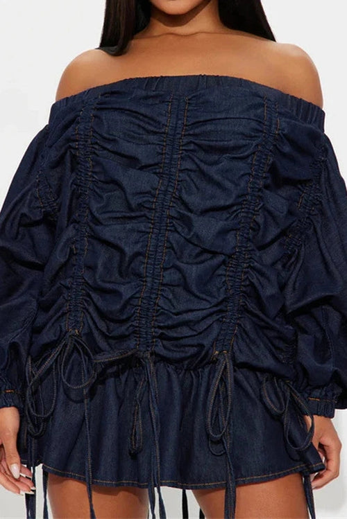 Glorol - Elegant High Waist Long Sleeve Off-Shoulder Mini Dress