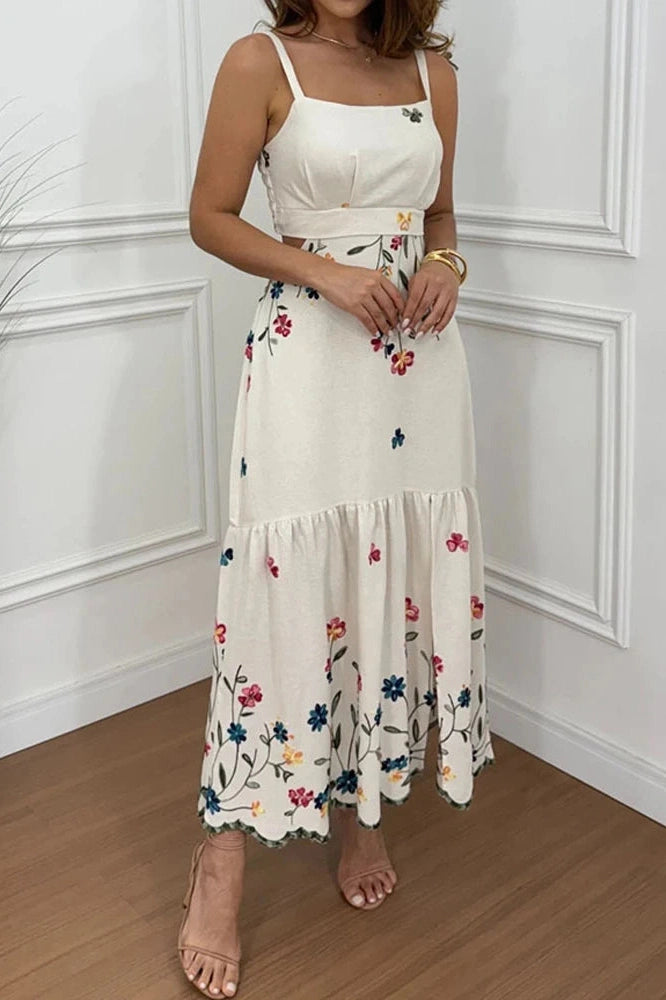 Glorol - Hollow Out Printed Sleeveless High Waist Maxi Dress