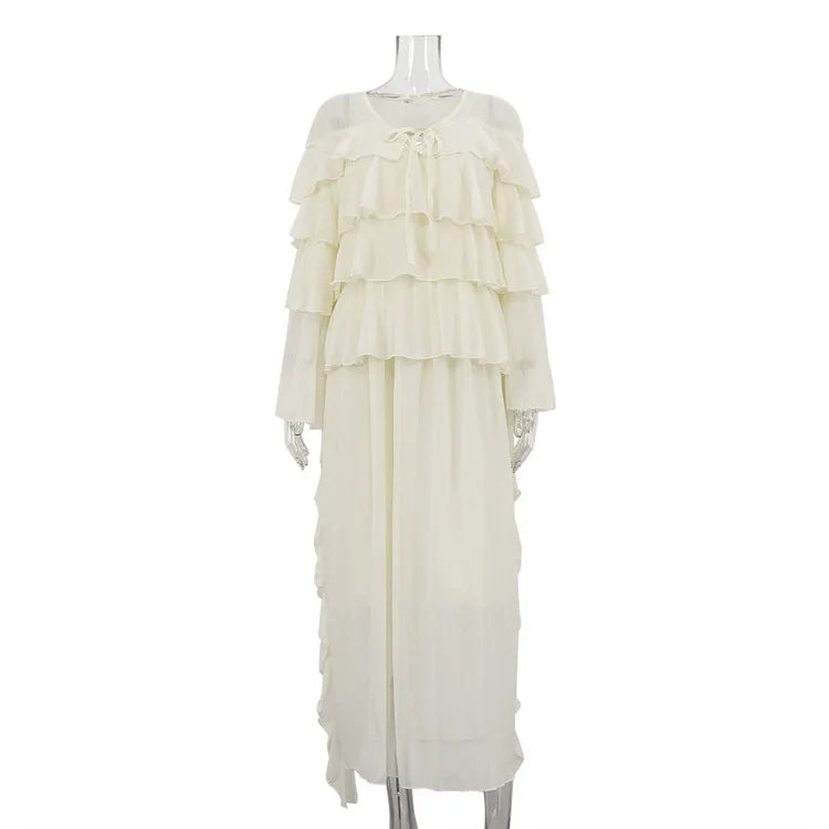 Glorol - Elegant Lace Long Sleeve Loose Maxi Dress