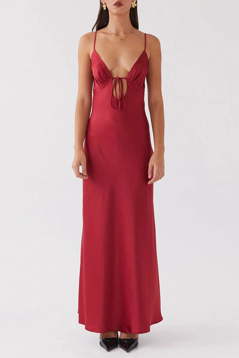 Glorol - Sleeveless Tie-Up Backless Maxi Dress