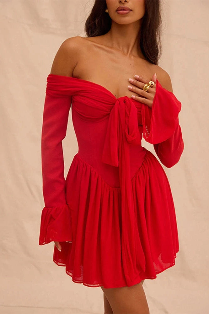 Glorol - Elegant Strapless Off-shoulder Long Sleeve Backless Mini Dress