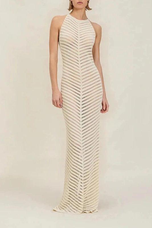 Glorol - Elegant Hollow Out Sleeveless Knitted Maxi Dress