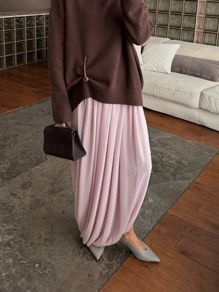 Glorol - High Waist Pleated Patchwork Skirt