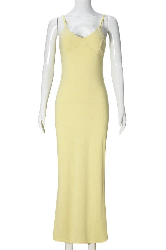 Glorol - Patchwork Backless Slim Bodycon Maxi Dress