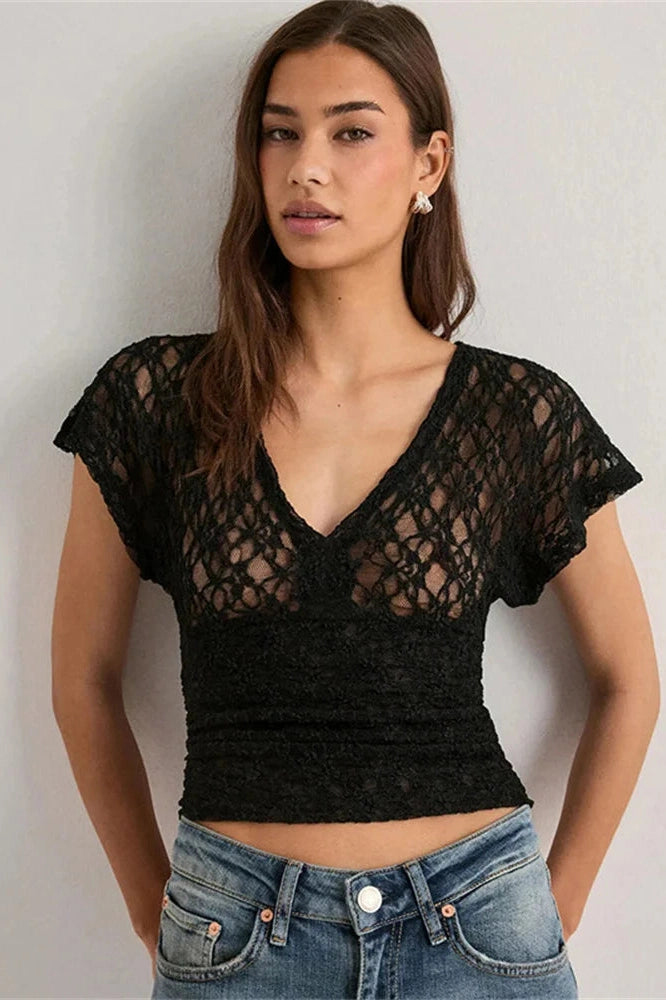 Glorol - Backless See-Through Sleeveless High Waist Top