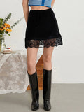 Glorol - Elastic Waist Lace Patchwork Skirt
