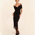 Glorol - Lace Patchwork Off Shoulder Split Backless Maxi Dress