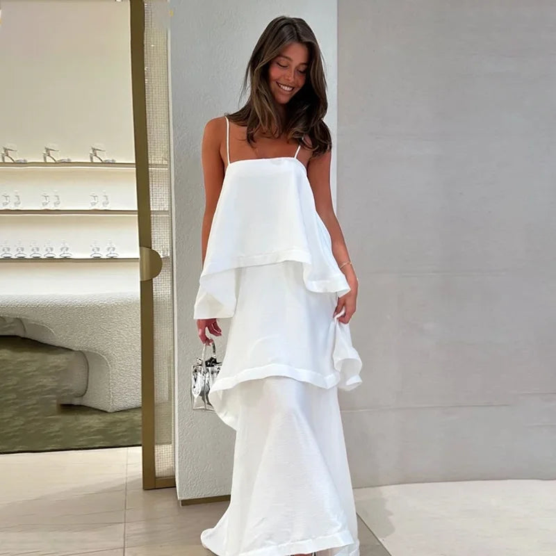 Glorol - Sleeveless A-Line Pleated Loose Maxi Dress