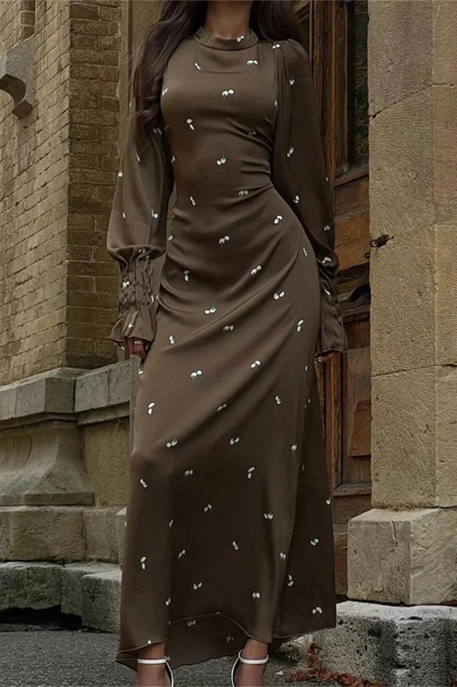 Glorol - Printed Long Sleeve Patchwork Maxi Dress