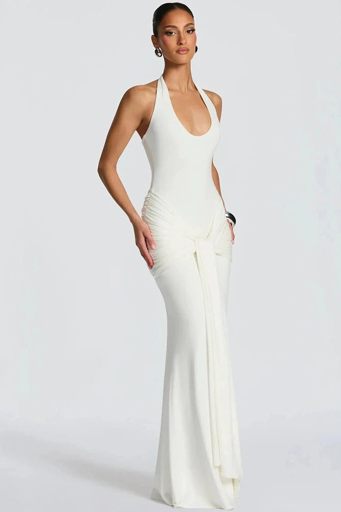 Glorol - Backless V Neck Sleeveless Bodycon Maxi Dress