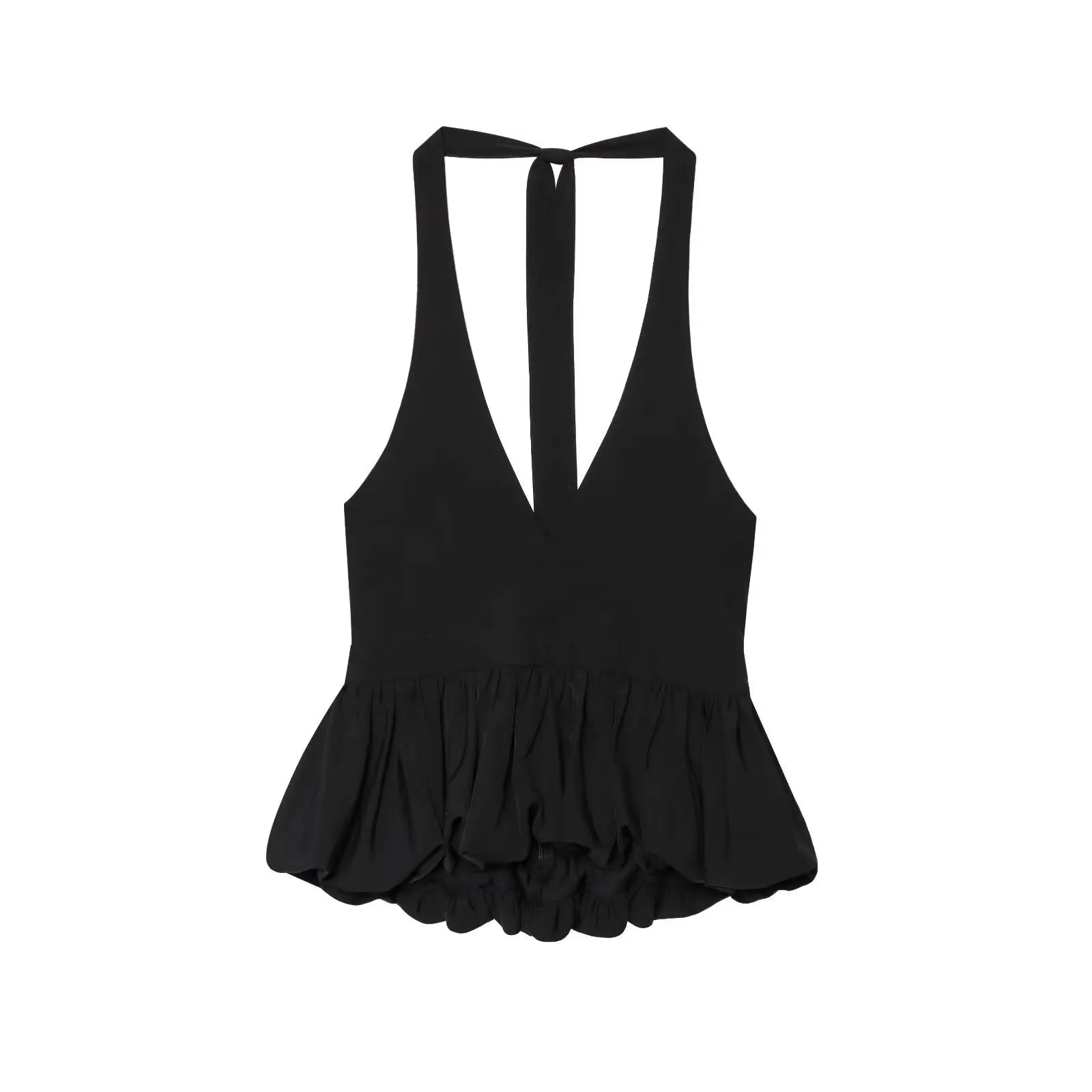 Glorol - Lace Up Sleeveless V-Neck Backless Printed Top