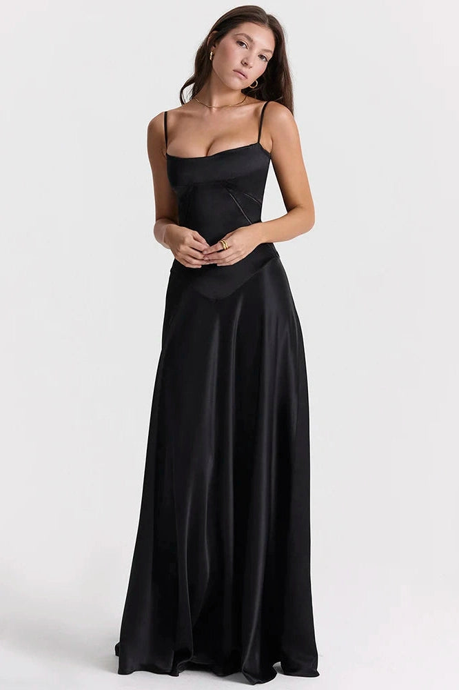 Glorol - Lace-up Spaghetti Strap Sleeveless Backless Maxi Dress