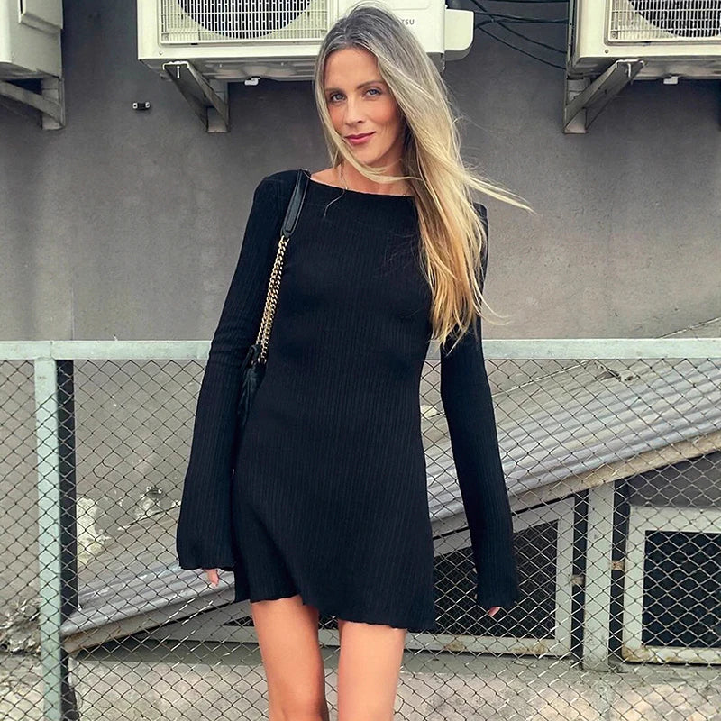 Backless Long Sleeve Bodycon A-line Mini Dress