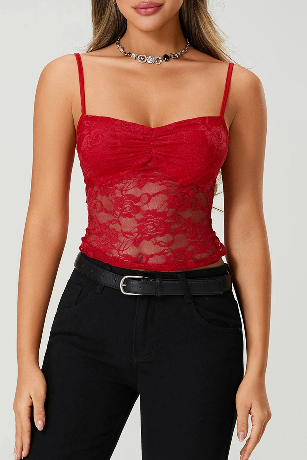 Glorol - Lace Sleeveless Slim Fit Top