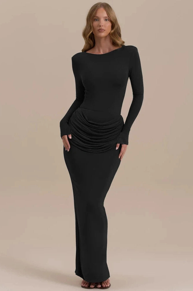 Glorol - Long Sleeve O Neck High Waist Bodycon Maxi Dress