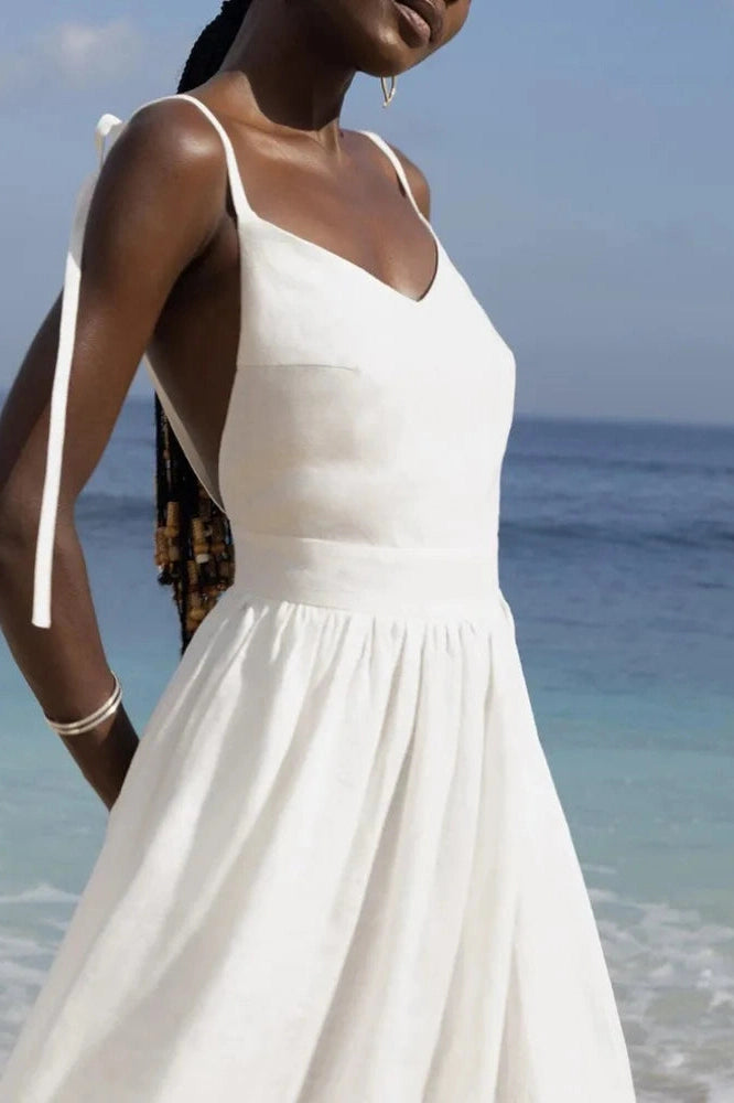 Glorol - Lace-Up Backless High Waist Slim Midi Dress