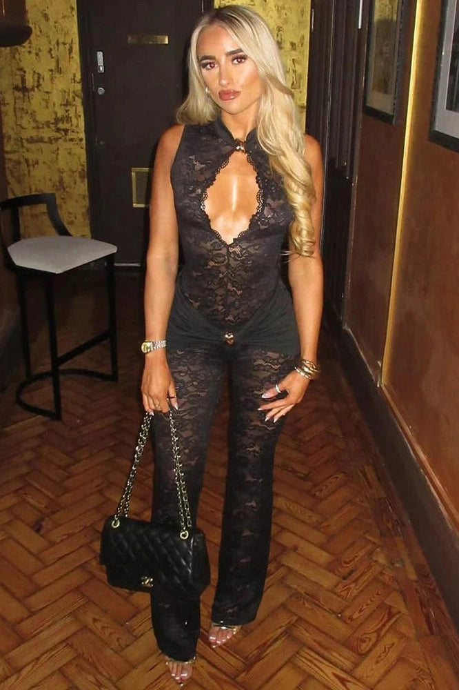 Glorol - Lace See Through Hollow Out Sleeveless Jumpsuit