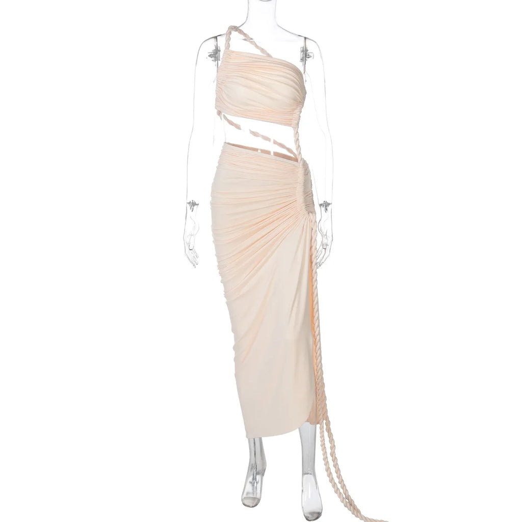 Glorol - One-Shoulder Strap Backless High Split Maxi Dress