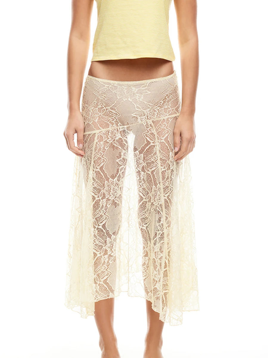 Glorol - Low Waist See-Through Lace Skirt