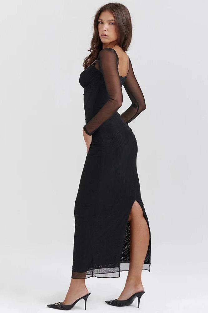 Glorol - Elegant Long Sleeve Strapless Backless Bodycon Maxi Dress