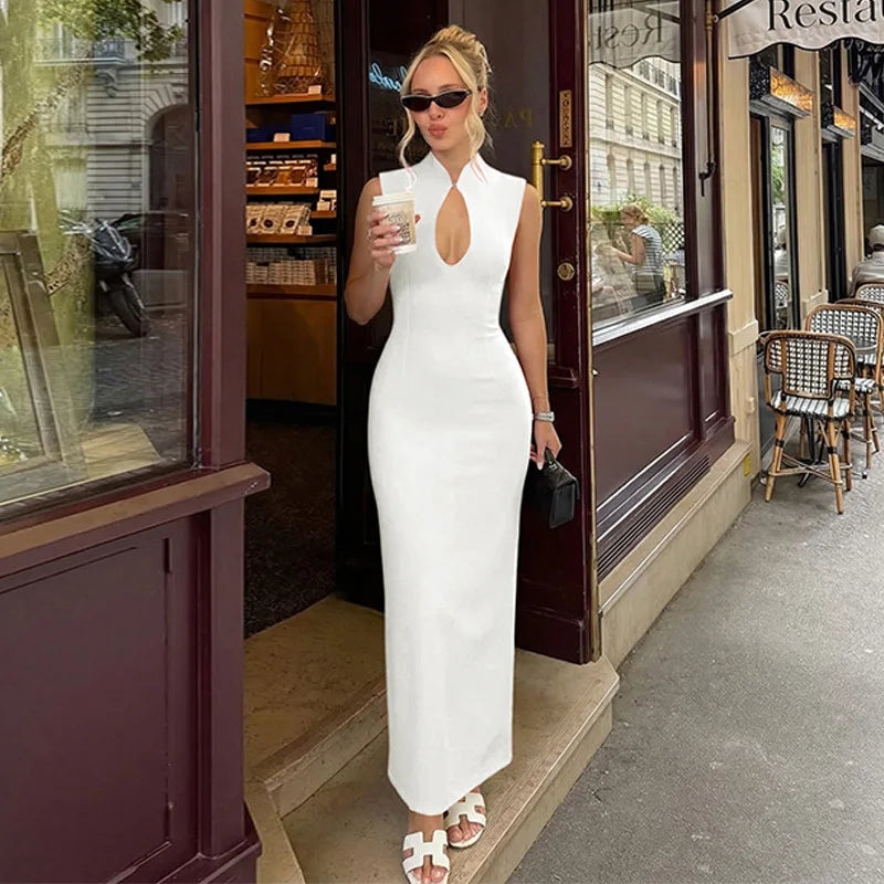 Glorol - Elegant Hollow Out Sleeveless Maxi Dress