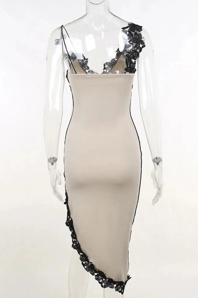 Glorol - High Split Spaghetti Strap Sleeveless Deep V Neck Midi Dress