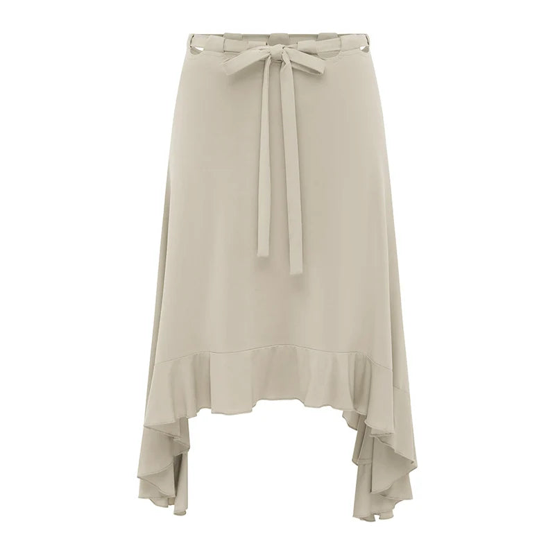 Glorol - High Waist Irregular Splice Hollow Lace Up Skirt