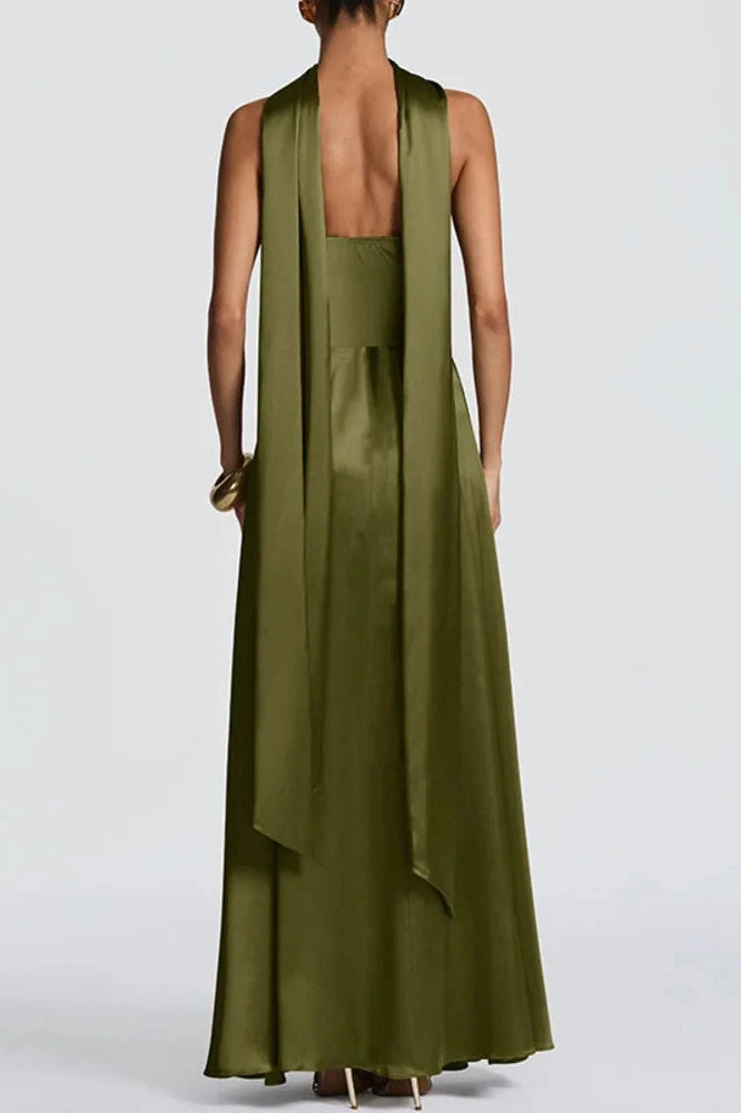 Glorol - Off-Shoulder Strapless Scarf Collar Sleeveless Backless Bodycon Maxi Dress