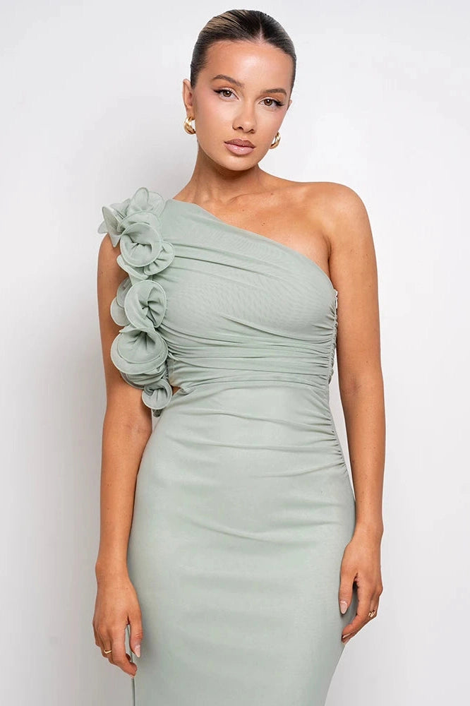 Glorol - Oblique Shoulder Sleeveless Backless Bodycon Maxi Dress