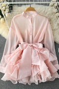 Glorol - Elegant Mesh Long Sleeve Mini Dress