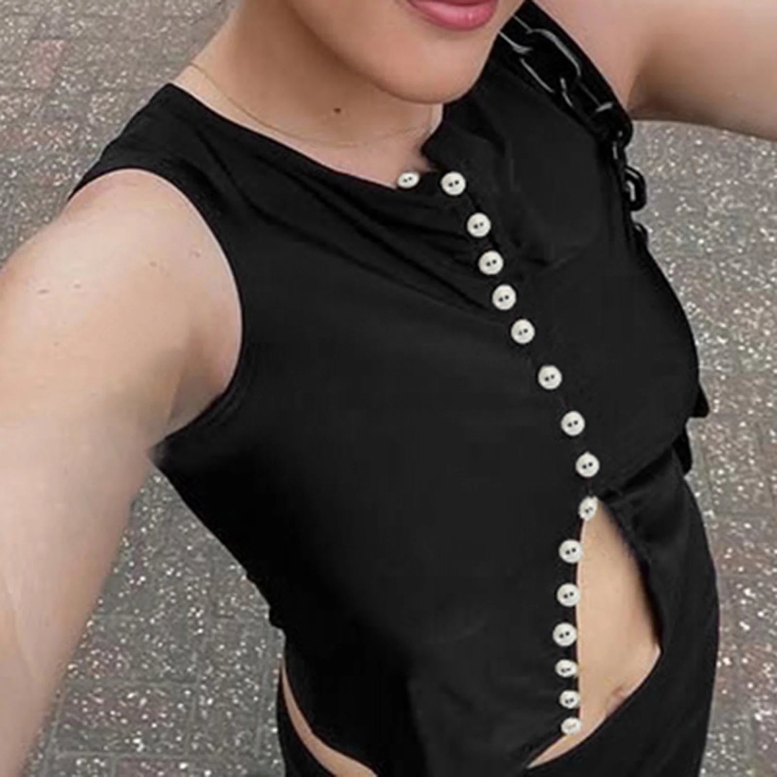 Glorol - Sleeveless Round Neck Slim Fit Top