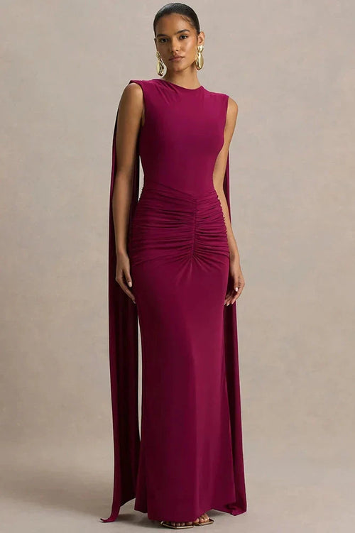 Backless Cape Sleeves High Waist Bodycon Maxi Dress