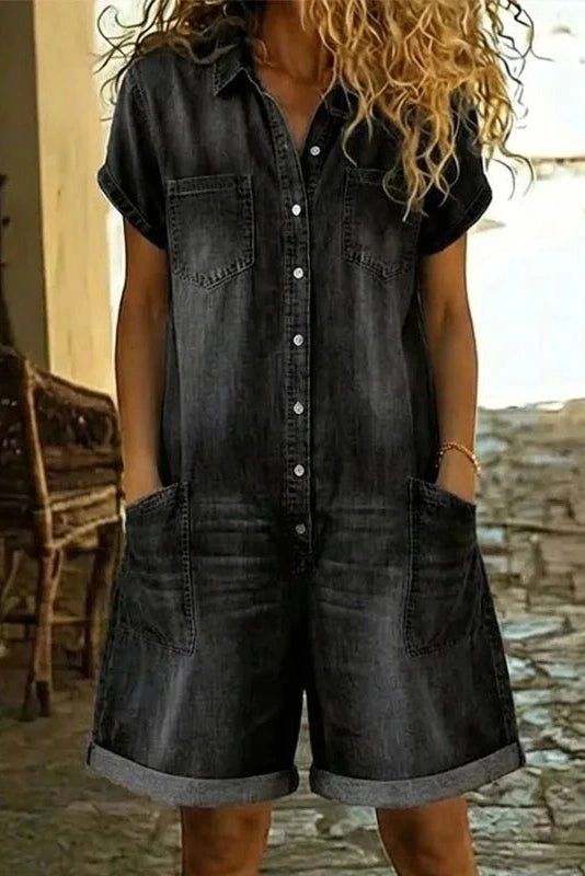 Glorol - Short Sleeve Loose High Waist Wide Leg Jumpsuit