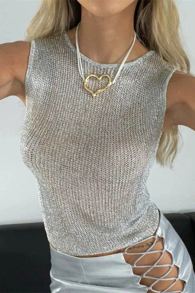 Glorol - Sleeveless Slim Fit See-Through Top