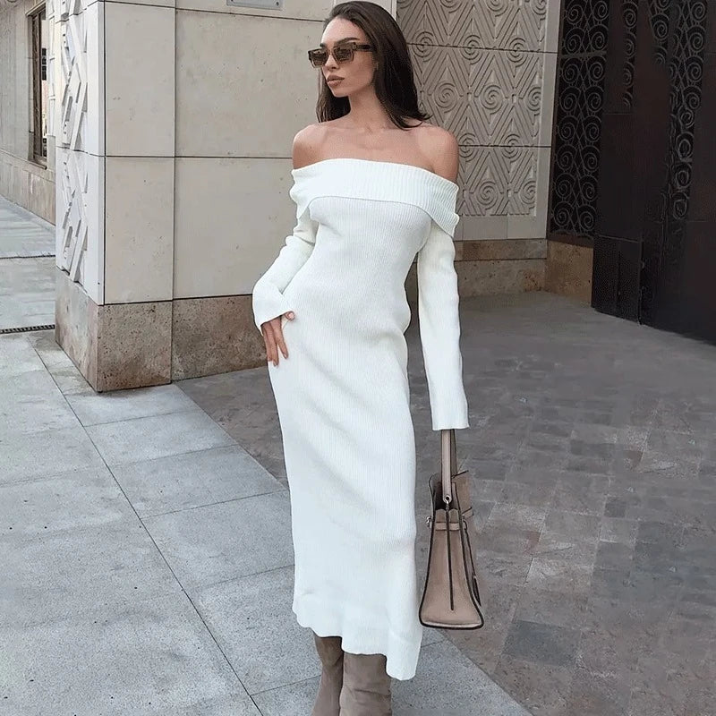 Glorol - Elegant Off-Shoulder High Waist Maxi Dress