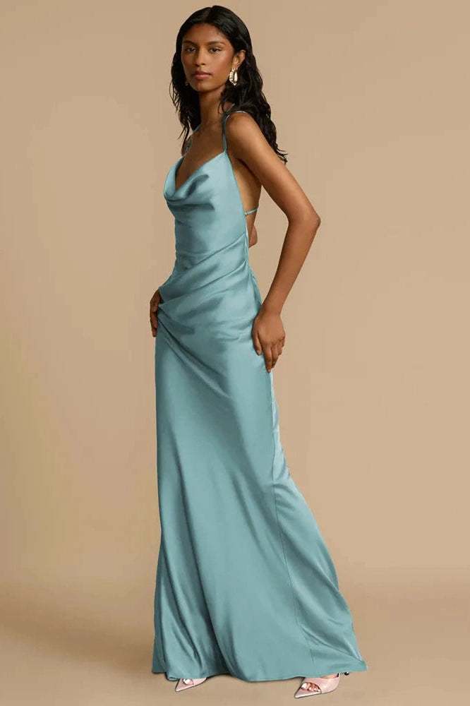 Glorol - Spaghetti Strap Backless Sleeveless Bodycon Maxi Dress