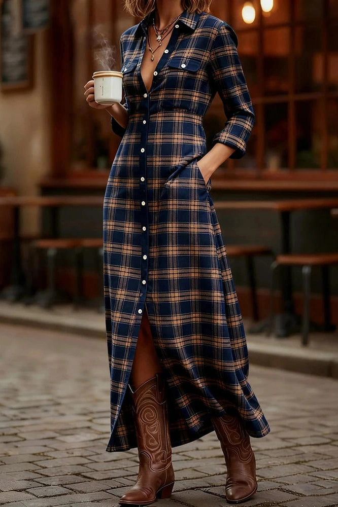 Glorol - Elegant High Waist Printed Long Sleeve Maxi Dress