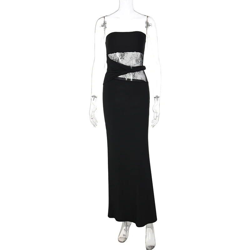 Glorol - Sleeveless Lace Strapless Slim Maxi Dress