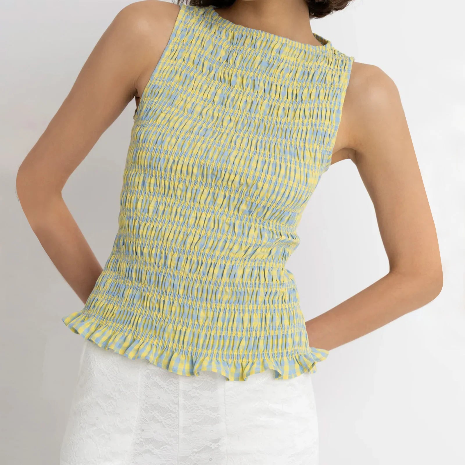 Glorol - Plaid Sleeveless Slim Fit Top