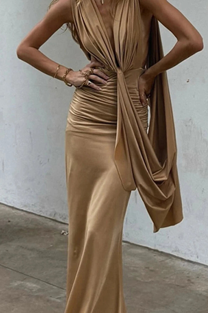 Glorol - Hollow Out Deep V-Neck Sleeveless Slim Maxi Dress
